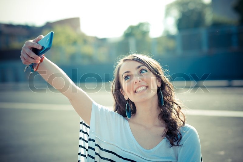 selfie beautiful woman young beautiful brunette woman selfie with smart phone in selfie beautiful woman young beautiful brunette woman selfie with smart phone in