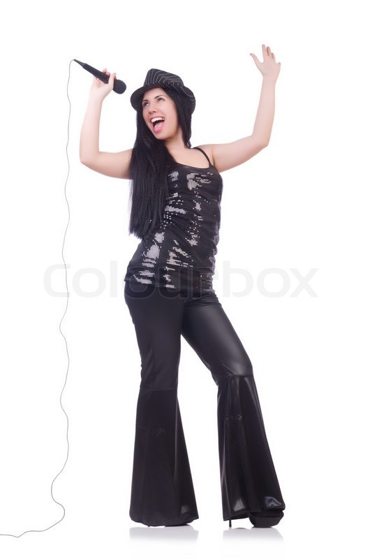 Young Female Singer With Mic On White Stock Image Colourbox