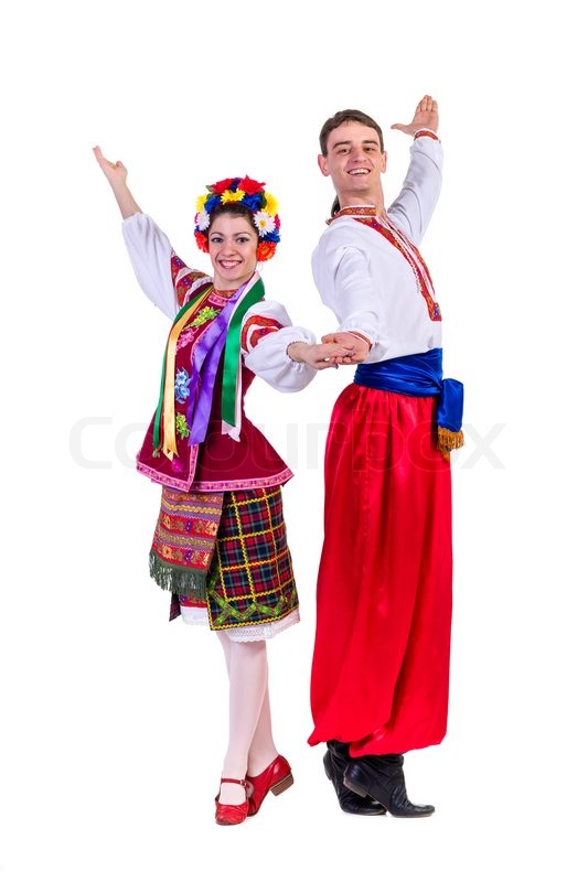 beautiful dancing couple in ukrainian polish national best christmas dresses