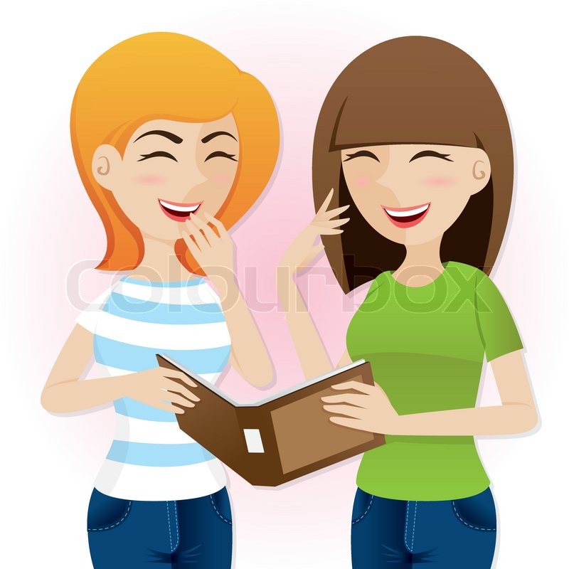 cartoon girl laughing with friends