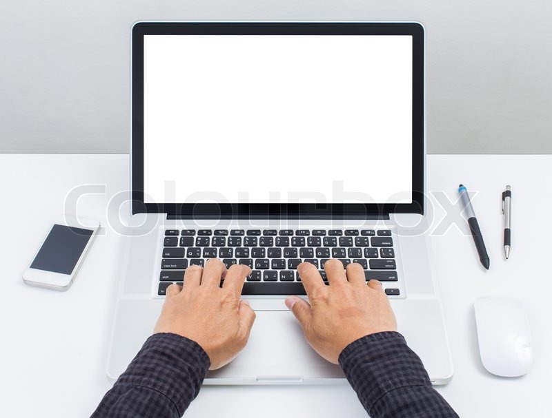 man hand on laptop