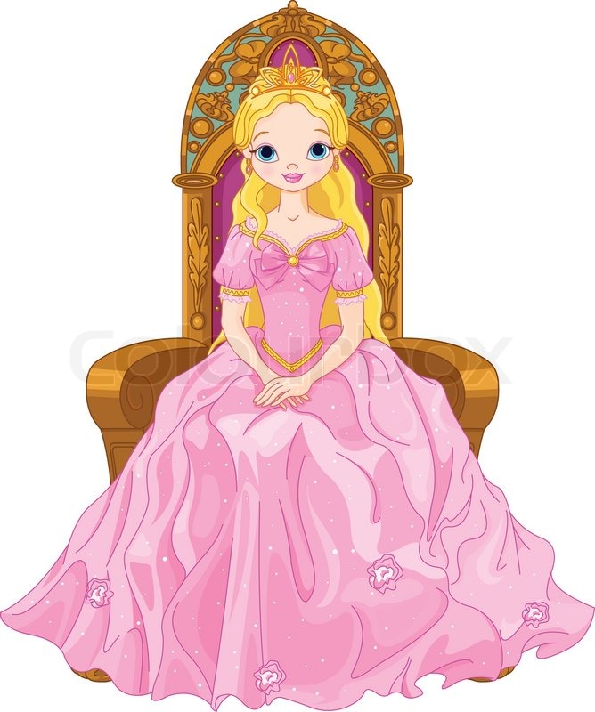 Illustration of young queen sitting on the throne Stock