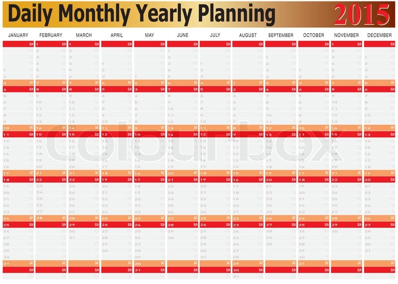 vector of daily monthly yearly planning chart year 2015 stock