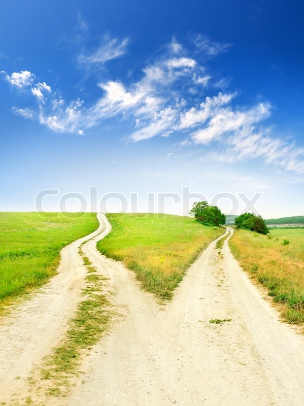 Cross Roads Horizon With Grass And Blue Stock Image Colourbox