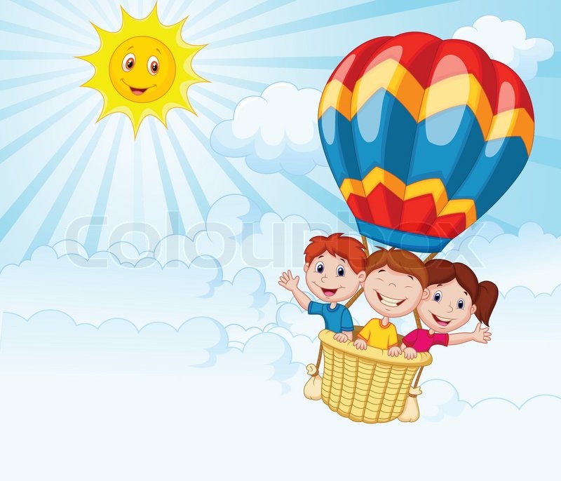 Happy kids cartoon riding a hot air balloon | Stock vector | Colourbox Happy kids cartoon riding a hot air balloon | Stock vector | Colourbox