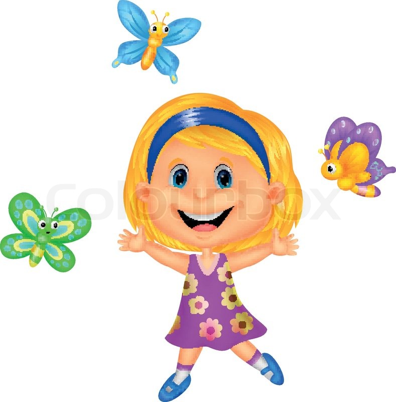 excited little girl cartoon