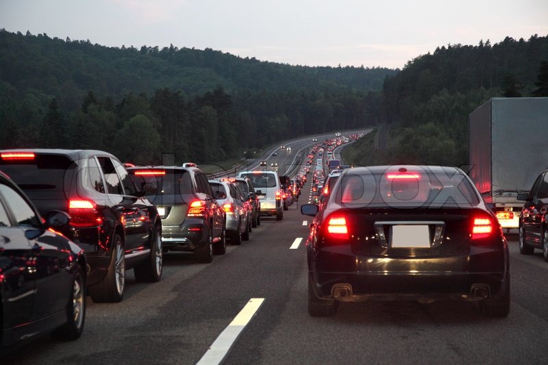 Traffic jam on German highway at night Stock image Colourbox