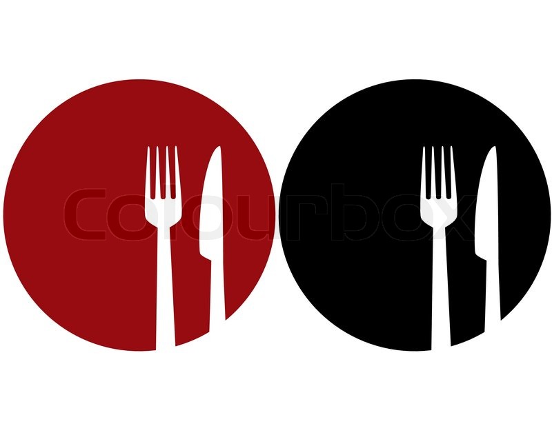 Red And Black Plate With Fork And Stock Vector Colourbox