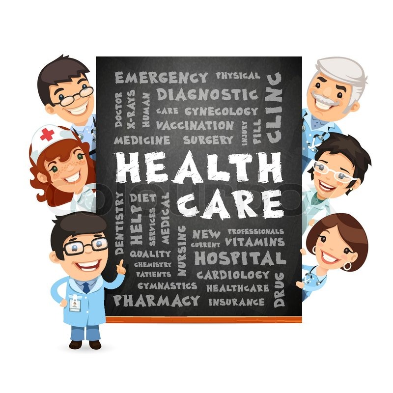 Doctors Presenting Health Care Poster. Stock vector Colourbox