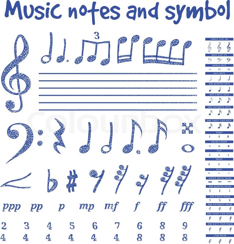 Handwritten musical notes on white Stock Vector Colourbox