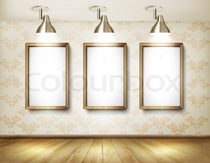 Showroom Mit Holzboden Weisse Tafeln Stock Vektor Colourbox