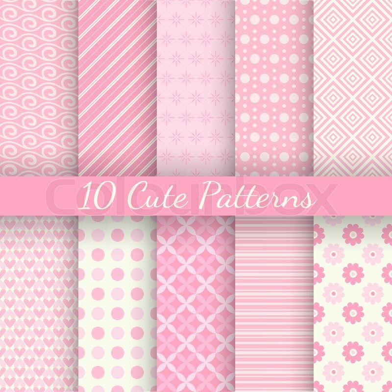 10 cute different vector seamless patterns pink and white colors cute different images