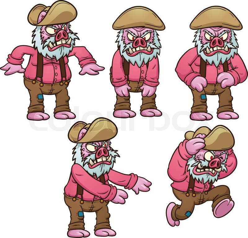 Old pig picking up and throwing Stock vector Colourbox