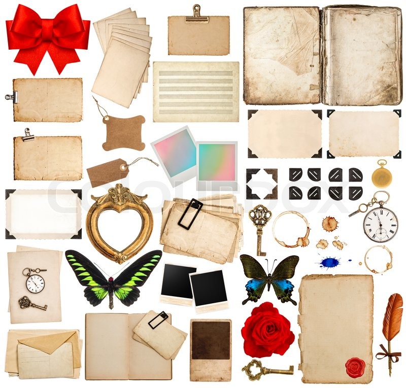 Old book pages, paper sheets, cards, ... | Stock image | Colourbox