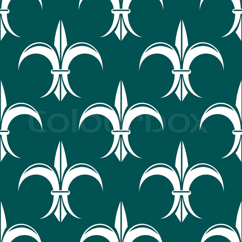 Seamless Royal Floral Fleur De Lis Pattern On Dark Turquoise Colored Background Seamless Royal Floral Fleur De Lis Pattern On Dark Turquoise Colored Background