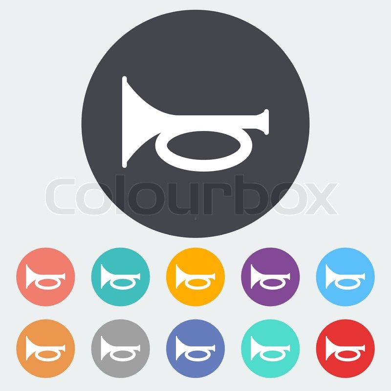 Horn. Single flat icon on the circle. Stock vector Colourbox