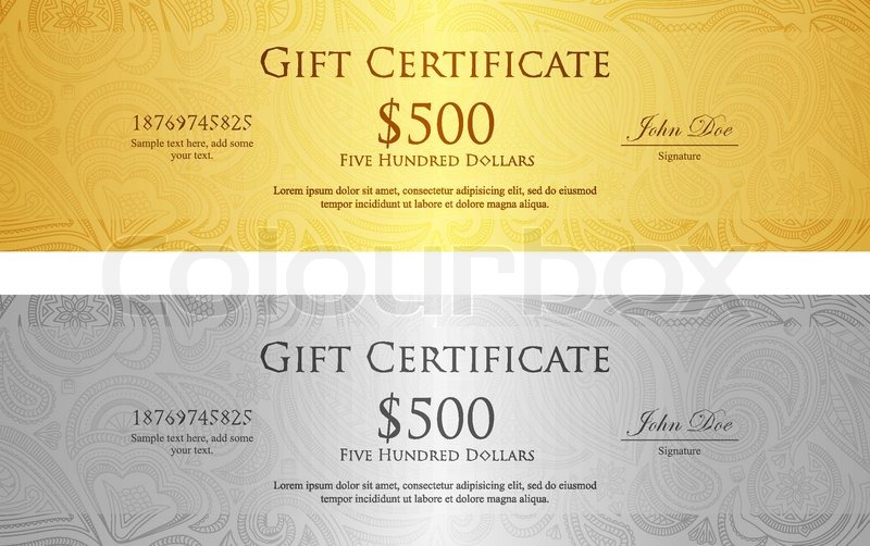 exclusive golden and silver gift coupon with pattern in vintage