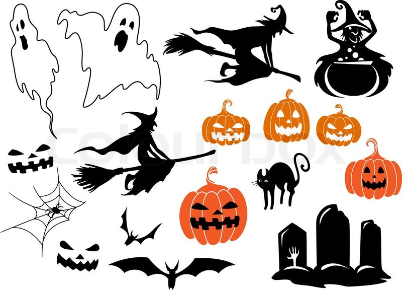 halloween themed characters and design elements with ghosts