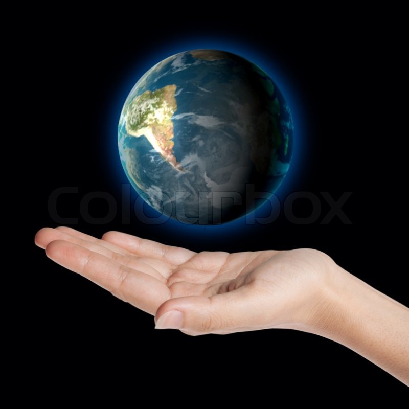 earth globe on hand elements of this image furnished by nasa stock
