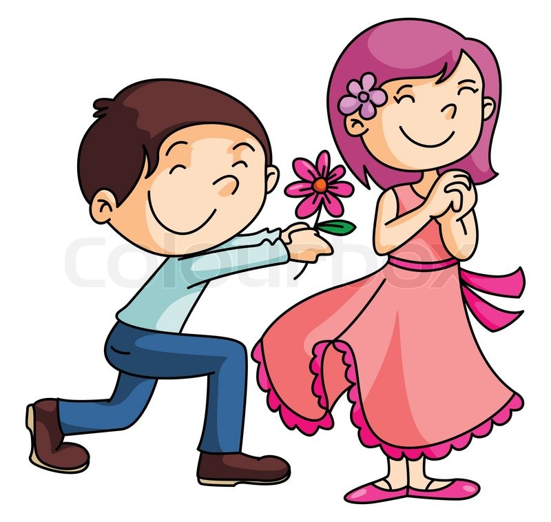 man give flower to girl