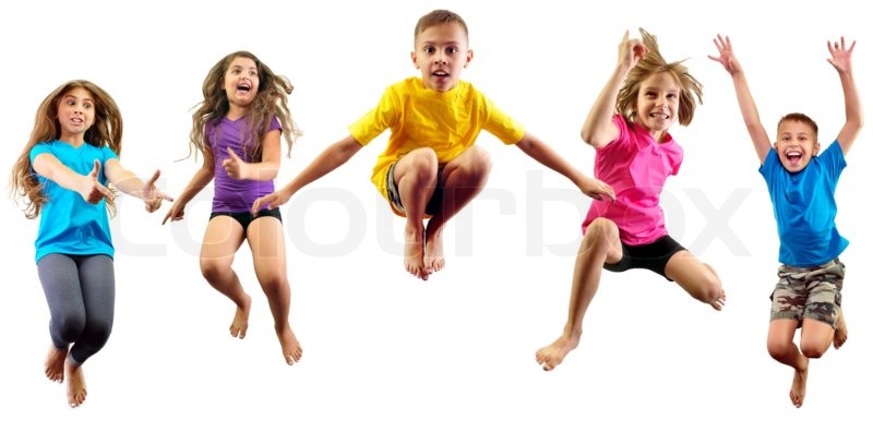 Group of happy children exercising, ... | Stock image | Colourbox