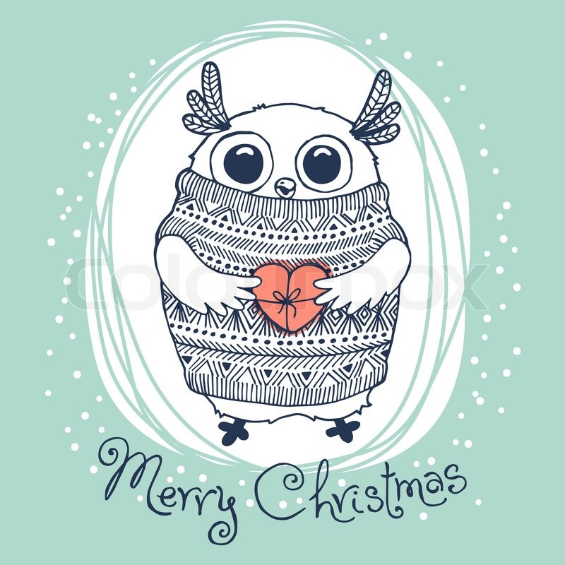 hand drawn vector illustration with cute eagle owl merry christmas card stock vector colourbox - Owl Christmas hand drawn vector illustration with cute eagle owl merry christmas card stock vector colourbox - Owl Christmas