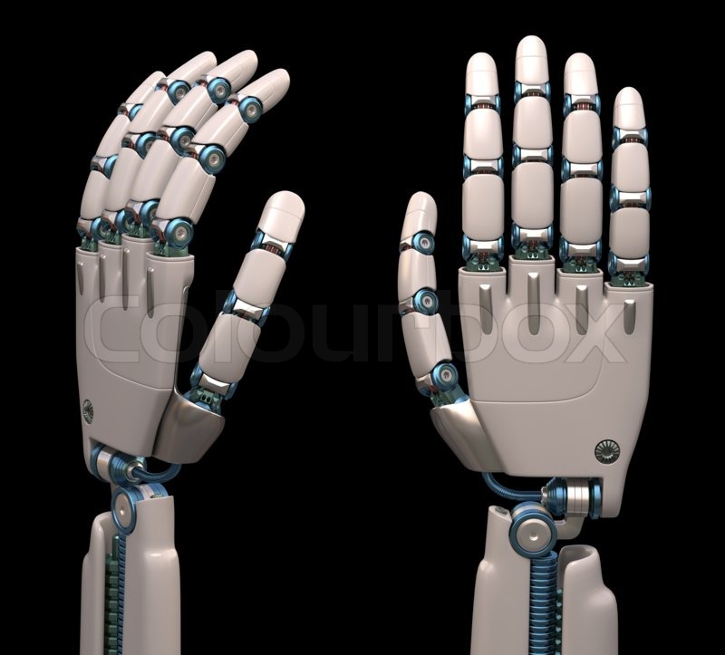 Robotic hands shaped and measures that Stock image Colourbox