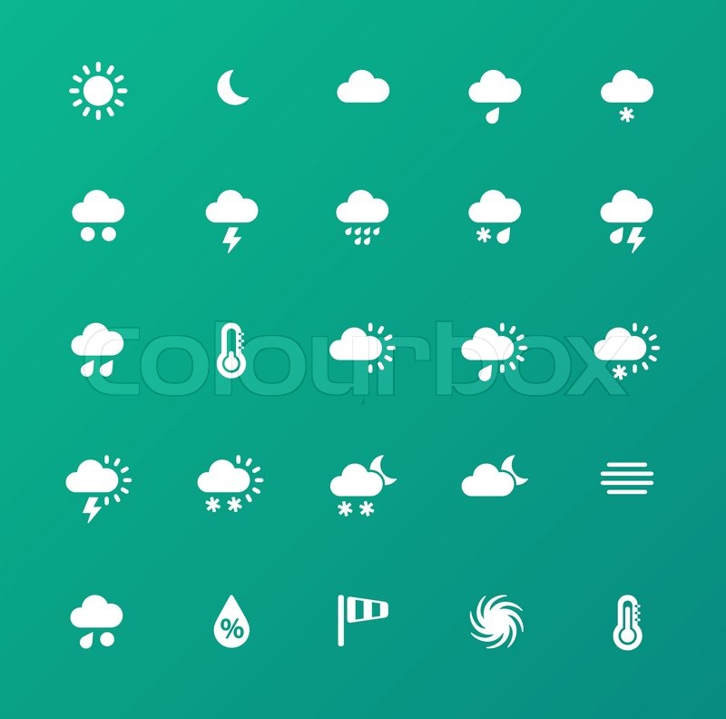 Weather icons on green background. Stock vector Colourbox