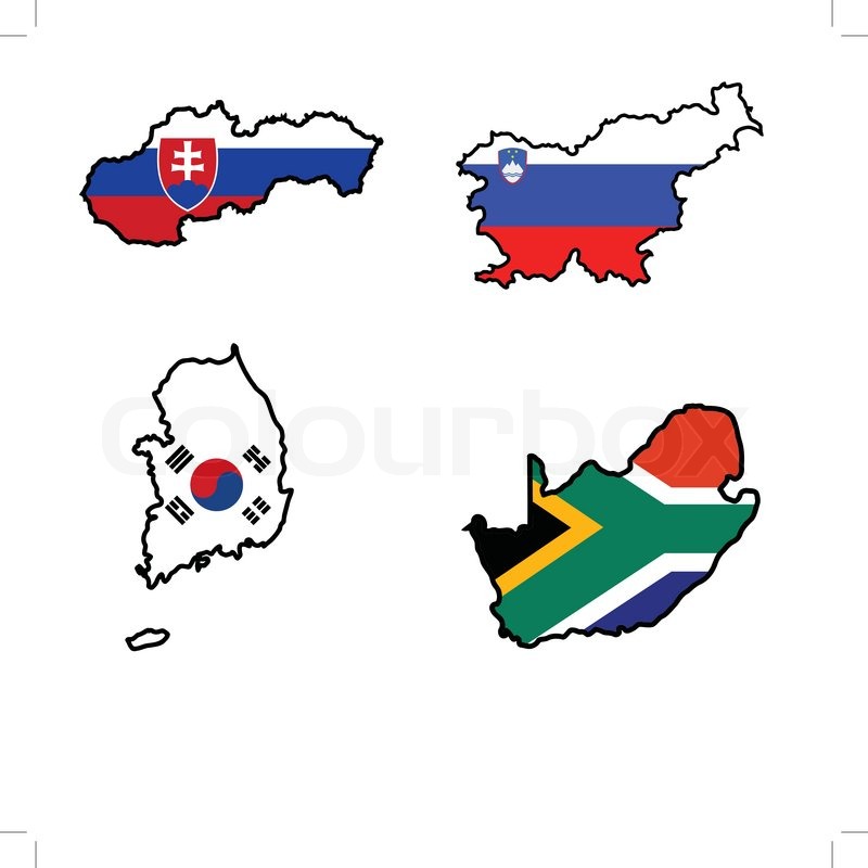 Slovakia And Slovenia Map Map In Colors Of Slovakia,Slovenia,South Africa,South Korea | Stock Vector  | Colourbox