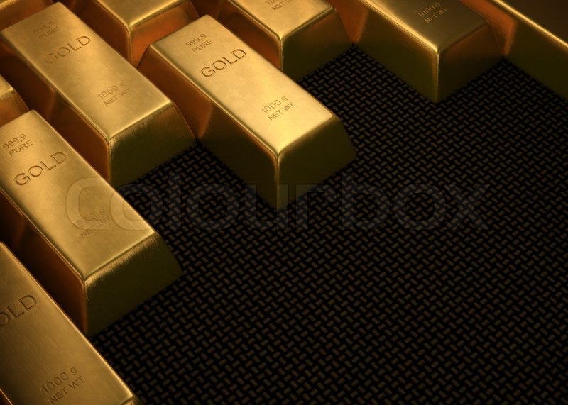 Gold bars on black surface. Your text Stock image Colourbox