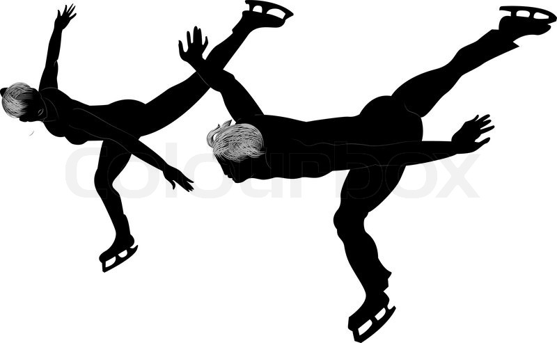 Silhouettes of couple of skaters on the ice in motion on a Silhouettes of couple of skaters on the ice in motion on a