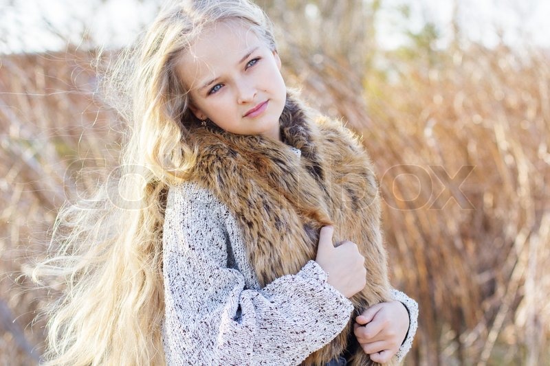 Little Cute Girl Outdoors In Winter Stock Image Colourbox