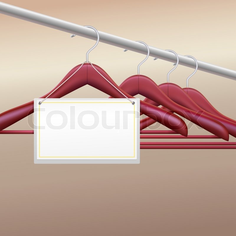 Wooden hangers with blank label, | Stock image | Colourbox