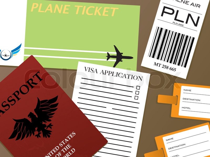 Illustration of all the documents you would need to fly from an airport