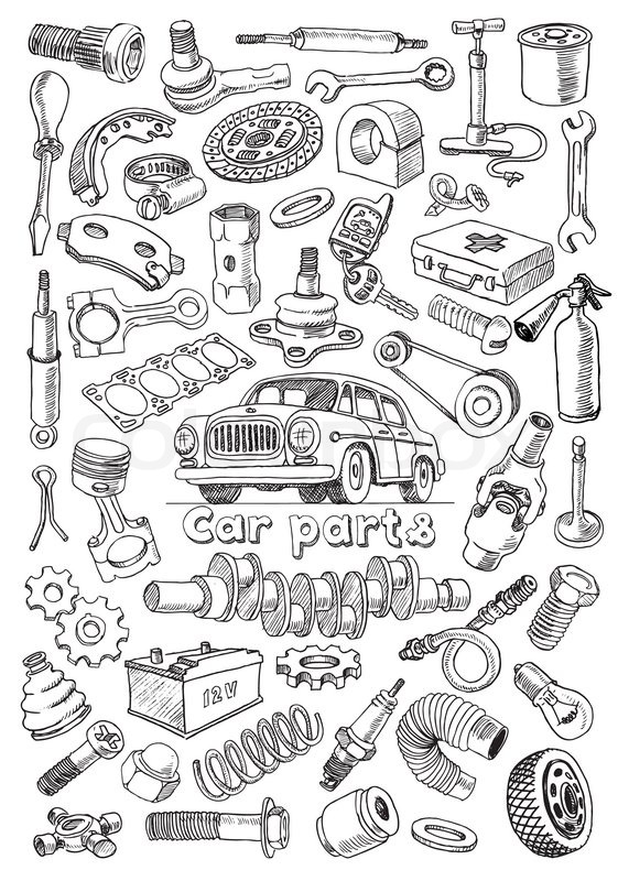 Car parts in freehand drawing style ... | Stock Vector ... club car golf cart body diagram 