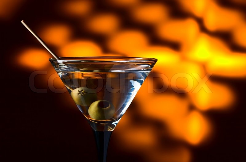 Dry martini with olives ,focus on a Stock image Colourbox