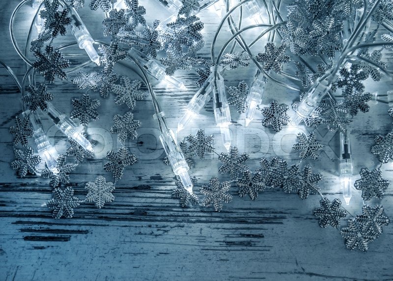 christmas lights decoration with silver snowflakes on christmas lights decoration with silver snowflakes on