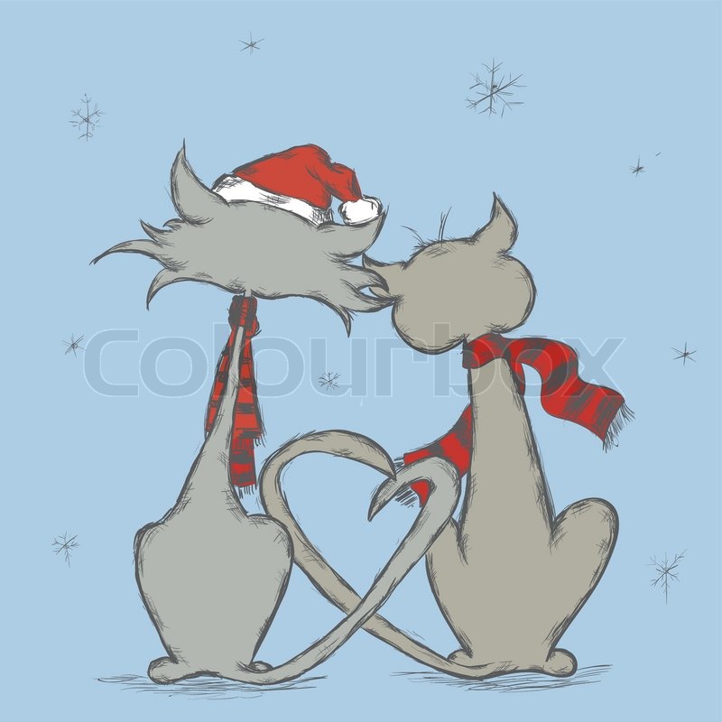 Christmas card with cats | Stock vector | Colourbox