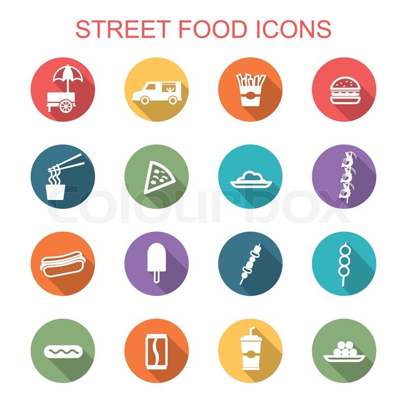 street food long shadow icons flat vector symbols stock vector