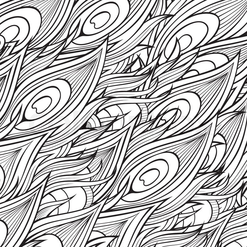 vintage abstract pattern with hand drawn peacock feathers stock