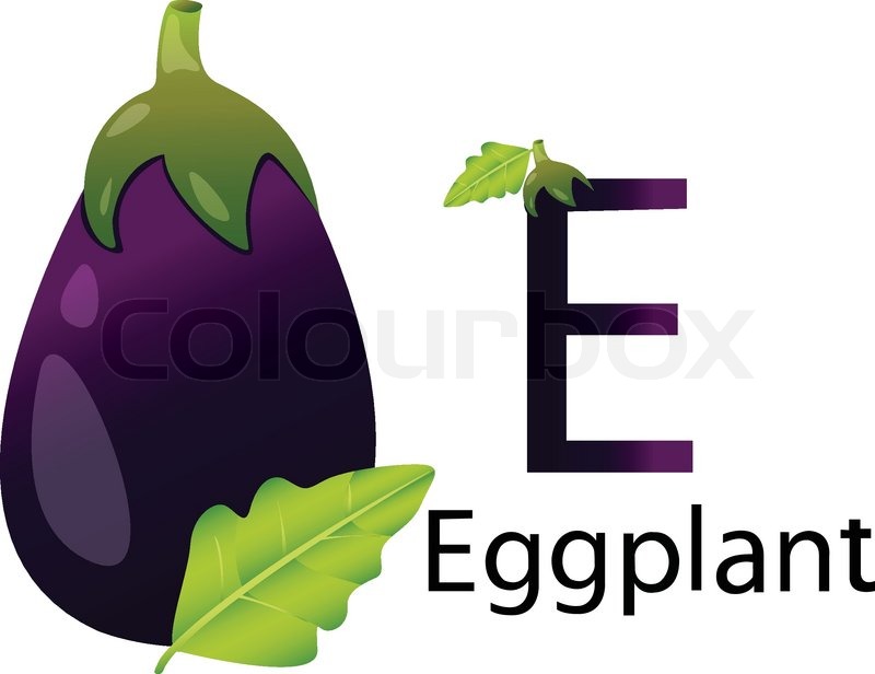 E font with eggplant Stock vector Colourbox