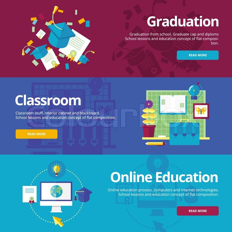 set of flat design concepts for graduation classroom online