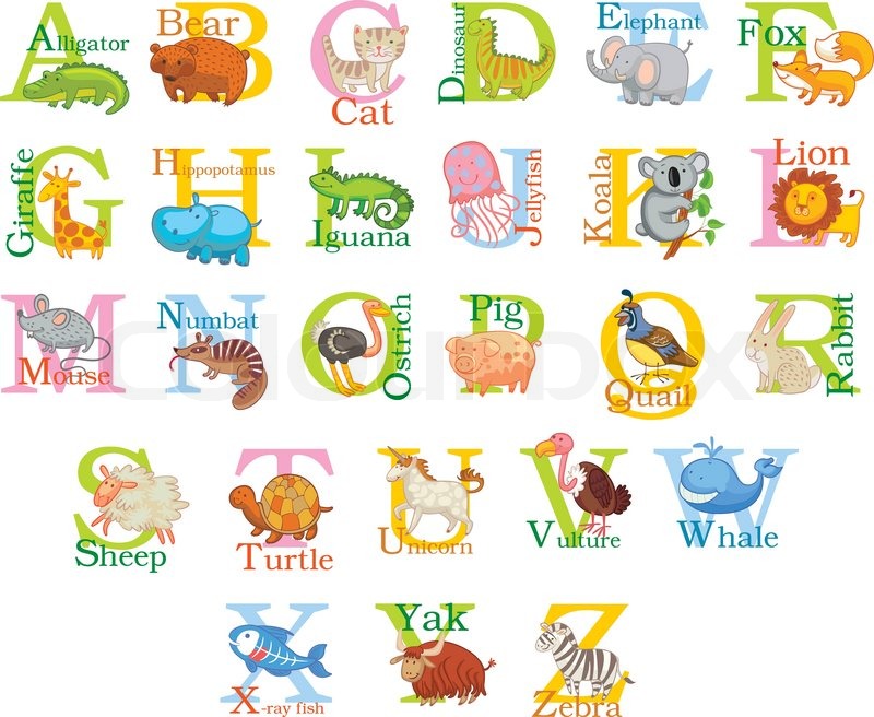 cute animal alphabet vector