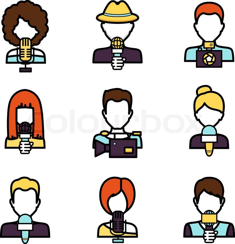 Journalist Avatar Mass Media News Reporter Characters Set Isolated Vector Illustration Journalist Avatar Mass Media News Reporter Characters Set Isolated Vector Illustration