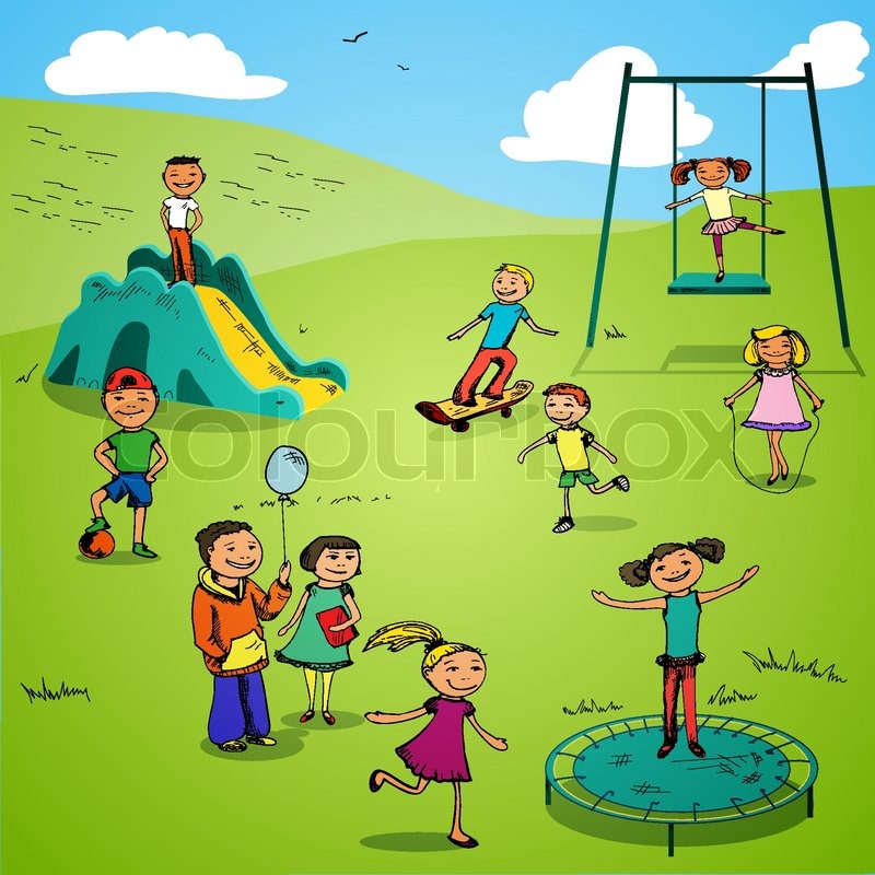 Children boys and girls sports colored sketch characters ...