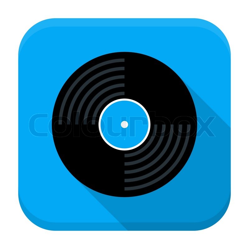 vector illustration of vinyl record disc flat app square icon with