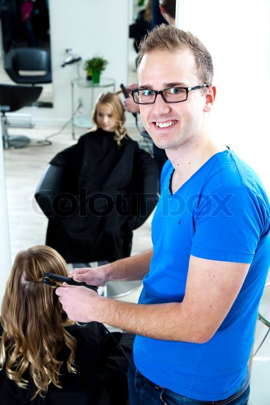 A Gay Hairstylist And A Young Girl In A Stock Image Colourbox