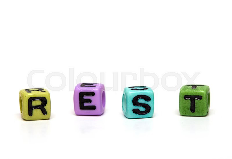 Rest word made from multicolored Stock image Colourbox