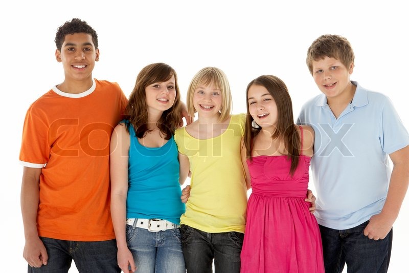 Children, white background, group Stock Photo Colourbox