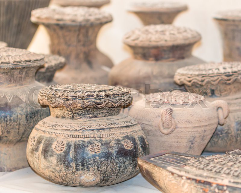 Clay pottery ancient asia Thailand Stock Photo Colourbox
